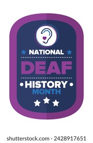 In: National Deaf History Month. Gefeiert von März bis April in den Vereinigten Staaten. Zu Ehren der Errungenschaften der Gehörlosen und Schwerhörigen. Poster, Postkarte, Banner. Vektorgrafik