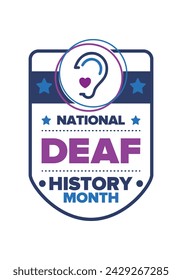 In: National Deaf History Month. Gefeiert von März bis April in den Vereinigten Staaten. Zu Ehren der Errungenschaften der Gehörlosen und Schwerhörigen. Poster, Postkarte, Banner. Vektorgrafik