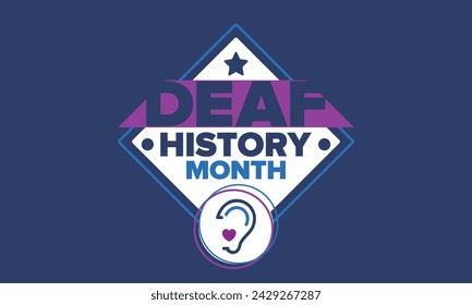 In: National Deaf History Month. Gefeiert von März bis April in den Vereinigten Staaten. Zu Ehren der Errungenschaften der Gehörlosen und Schwerhörigen. Poster, Postkarte, Banner. Vektorgrafik