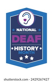 National Deaf History Month. Celebrated from March through April in United States. In honour of the achievement of the deaf and hard of hearing. Poster, postcard, banner. Vector illustration