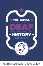 National Deaf History Month. Celebrated from March through April in United States. In honour of the achievement of the deaf and hard of hearing. Poster, postcard, banner. Vector illustration