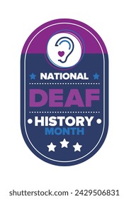 In: National Deaf History Month. Gefeiert von März bis April in den Vereinigten Staaten. Zu Ehren der Errungenschaften der Gehörlosen und Schwerhörigen. Poster, Postkarte, Banner. Vektorgrafik