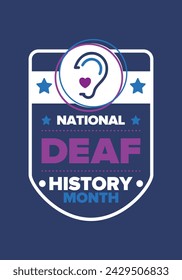 National Deaf History Month. Celebrated from March through April in United States. In honour of the achievement of the deaf and hard of hearing. Poster, postcard, banner. Vector illustration