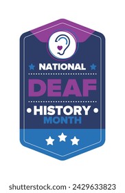 In: National Deaf History Month. Gefeiert von März bis April in den Vereinigten Staaten. Zu Ehren der Errungenschaften der Gehörlosen und Schwerhörigen. Poster, Postkarte, Banner. Vektorgrafik