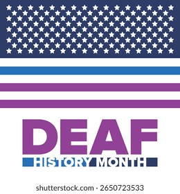 Mês Nacional da História dos Surdos. Celebrado de março a abril nos Estados Unidos. Em homenagem à conquista dos surdos e deficientes auditivos. Cartaz, cartão postal, faixa. Ilustração vetorial