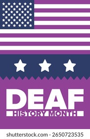 National Deaf History Month. Celebrated from March through April in United States. In honour of the achievement of the deaf and hard of hearing. Poster, postcard, banner. Vector illustration