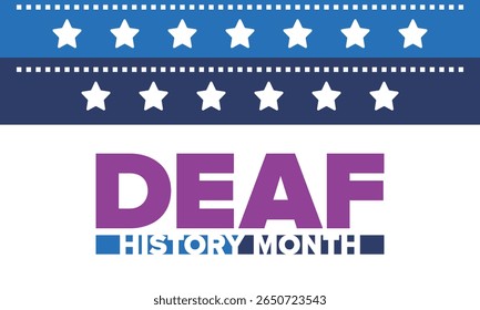 Mês Nacional da História dos Surdos. Celebrado de março a abril nos Estados Unidos. Em homenagem à conquista dos surdos e deficientes auditivos. Cartaz, cartão postal, faixa. Ilustração vetorial