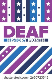 Mês Nacional da História dos Surdos. Celebrado de março a abril nos Estados Unidos. Em homenagem à conquista dos surdos e deficientes auditivos. Cartaz, cartão postal, faixa. Ilustração vetorial