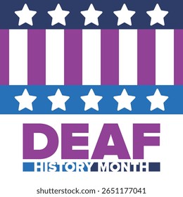 Mês Nacional da História dos Surdos. Celebrado de março a abril nos Estados Unidos. Em homenagem à conquista dos surdos e deficientes auditivos. Cartaz, cartão postal, faixa. Ilustração vetorial