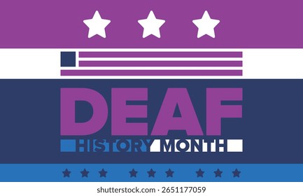 National Deaf History Month. Celebrated from March through April in United States. In honour of the achievement of the deaf and hard of hearing. Poster, postcard, banner. Vector illustration