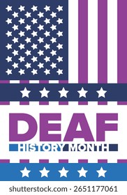 National Deaf History Month. Celebrated from March through April in United States. In honour of the achievement of the deaf and hard of hearing. Poster, postcard, banner. Vector illustration