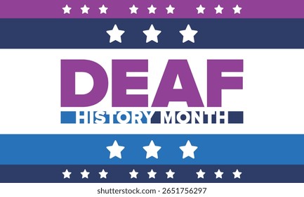 Mês Nacional da História dos Surdos. Celebrado de março a abril nos Estados Unidos. Em homenagem à conquista dos surdos e deficientes auditivos. Cartaz, cartão postal, faixa. Ilustração vetorial