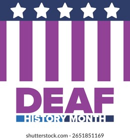 Mês Nacional da História dos Surdos. Celebrado de março a abril nos Estados Unidos. Em homenagem à conquista dos surdos e deficientes auditivos. Cartaz, cartão postal, faixa. Ilustração vetorial