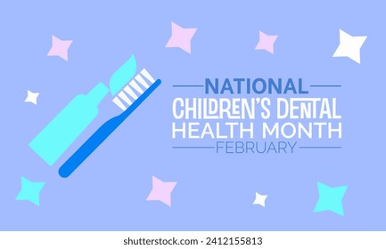 National Children’s Dental Health Month observed every year in month of february. Vector health banner, flyer, poster and social medial template design.