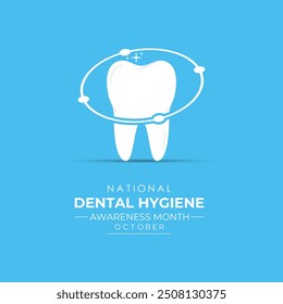 National Dental Hygiene month is observed every year on October. Banner poster, flyer and background design template. Clean teeth with brush. Vector illustration