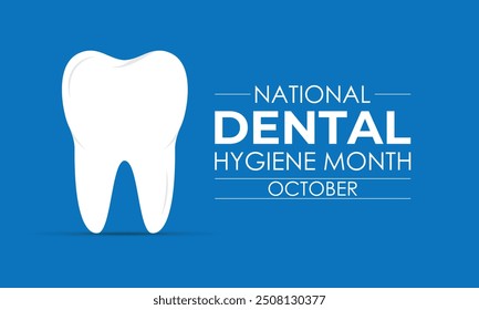 National Dental Hygiene month is observed every year on October. Banner poster, flyer and background design template. Clean teeth with brush. Vector illustration