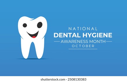 National Dental Hygiene month is observed every year on October. Banner poster, flyer and background design template. Clean teeth with brush. Vector illustration