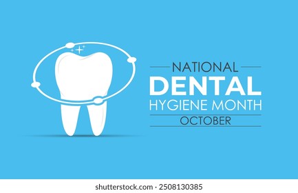 National Dental Hygiene month is observed every year on October. Banner poster, flyer and background design template. Clean teeth with brush. Vector illustration