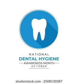 National Dental Hygiene month is observed every year on October. Banner poster, flyer and background design template. Clean teeth with brush. Vector illustration