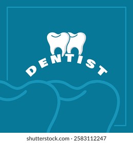 National Dentist Day to celebrate on March 6th. Illustration of a pair of healthy white teeth in frame on turquoise background. Health event banner.