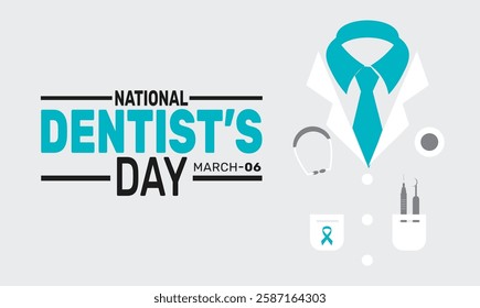 National Dentist Day. March 6. his holiday-themed design is perfect for backgrounds, banners, greeting cards, posters with text inscription, Classic social media posts. Vector illustration.