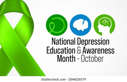 National Depression education and awareness month is observed every year in October, it is a common condition, and recovery is possible with the right treatment. Vector illustration