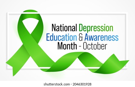 National Depression education and awareness month is observed every year in October, it is a common condition, and recovery is possible with the right treatment. Vector illustration