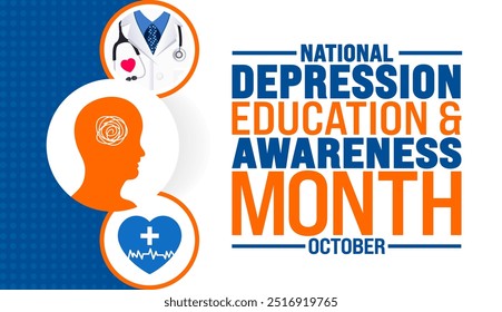 O histórico do Mês Nacional de Educação e Conscientização da Depressão ou o modelo de design da faixa é observado todos os anos em outubro. Conceito de férias. Modelo para cartão, cartaz, cartaz, modelo. eps 10