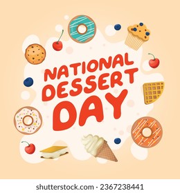 National Dessert Day design template good for celebration usage. dessert vector illustration. ice cream chocolate donut berry image. vector eps 10.