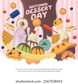 National Dessert Day design template good for celebration usage. dessert vector illustration. ice cream chocolate donut berry image. vector eps 10.