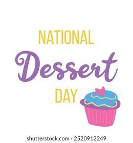 Nationaldessert-Tagesplakat mit Doodle-Cupcake, Muffin mit roter Schleife und Band. Handgezeichneter leckerer Cupcake und Muffin mit süßem Creme-Banner für Partydekoration