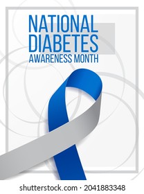 Nationales Konzept für Diabetes Awareness Month Bannervorlage mit blauem und grauem Band. Vektorgrafik.