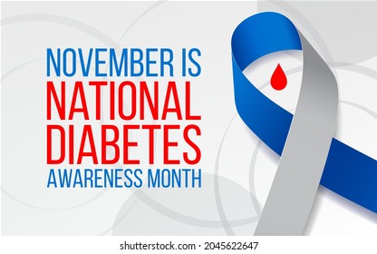 National Diabetes Awareness Month concept. Banner template with blue and grey ribbon. Vector illustration.