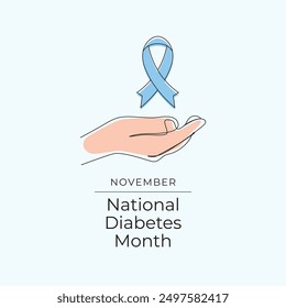 National Diabetes Month vector design template good for celebration usage. National Diabetes Month design. Blue ribbon design. Continuous line drawing. eps 10.