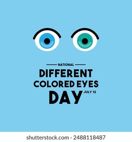 National Different Colored Eyes Day. July 12. Blue background. Flat design vector. Eps 10.