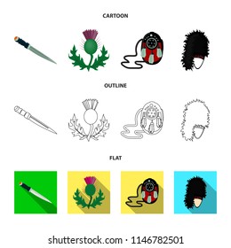 National Dirk Dagger, Thistle National Symbol, Sporran,glengarry.Scotland set collection icons in cartoon,outline,flat style vector symbol stock illustration web.