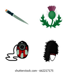 National Dirk Dagger, Thistle National Symbol, Sporran,glengarry.Scotland set collection icons in cartoon style vector symbol stock illustration web.