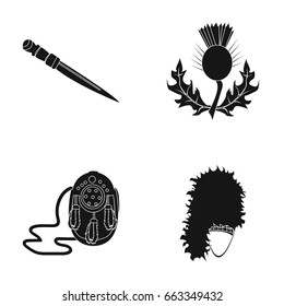 National Dirk Dagger, Thistle National Symbol, Sporran,glengarry.Scotland set collection icons in black style vector symbol stock illustration web.