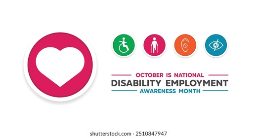 National Disability Employment Awareness Monat. Herz, Völker, Ohr und Auge. Ideal für Karten, Banner, Poster, Social Media und mehr. Weißer Hintergrund. 