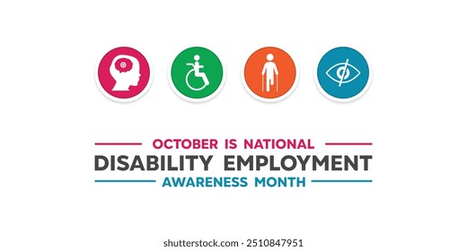 National Disability Employment Awareness Month. Peoples and eye. Great for cards, banners, posters, social media and more. White background. 