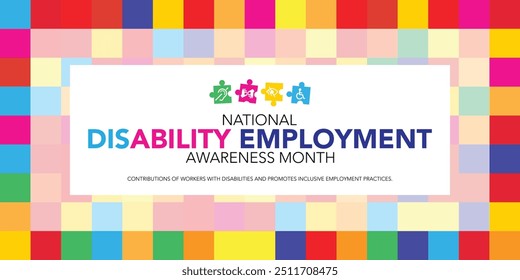 National Disability Employment Awareness Month Design. Es hat mehrere Arten von Behinderung in gefliest angeordnet. Vektorgrafik
