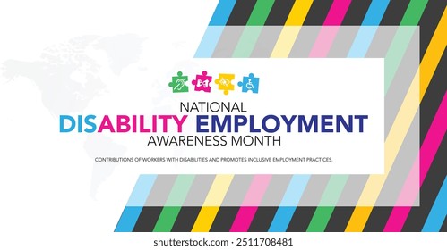 National Disability Employment Awareness Month design. It has several type of disability in arranged in tiled. Vector illustration
