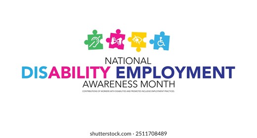 National Disability Employment Awareness Month design. It has several type of disability in arranged in tiled. Vector illustration
