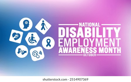 National Disability Employment Awareness O fundo do mês ou o modelo do projeto do banner é observado todos os anos em outubro. Conceito de férias. Modelo para cartão, cartaz, cartaz, modelo. eps 10
