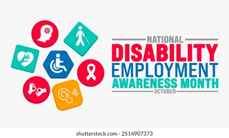 National Disability Employment Awareness O fundo do mês ou o modelo do projeto do banner é observado todos os anos em outubro. Conceito de férias. Modelo para cartão, cartaz, cartaz, modelo. eps 10