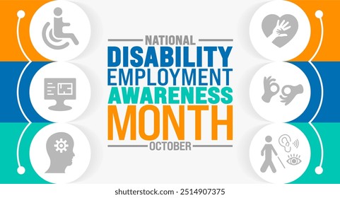 National Disability Employment Awareness Month background or banner design template is observed every year in October. Holiday concept. Template for card, poster, placard, template. eps 10