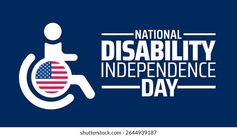 National Disability Independence Day background or banner design. Wheelchair Icon with American Flag on Blue Background, Symbolizing Freedom and Accessibility.