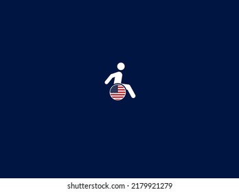 National Disability Independence Day. July 26. Holiday concept. Disabled person with American flag. Template for background, banner, card, poster with text inscription. Vector EPS10 illustration.