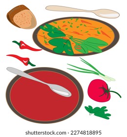 The national dish of Asia .A plate of ready-made food. Poster menu advertising restaurant.