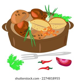 The national dish of Asia .A plate of ready-made food. Poster menu advertising restaurant.